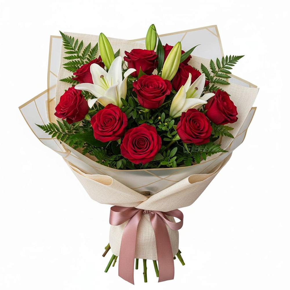 Букет высокая поэзия в Алтухово Букет цветов из: Лилии и Розы в Алтухово