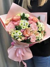 Букет нежные объятья в Алтухово Букет цветов из: Гвоздики, Розы и Хризантемы в Алтухово