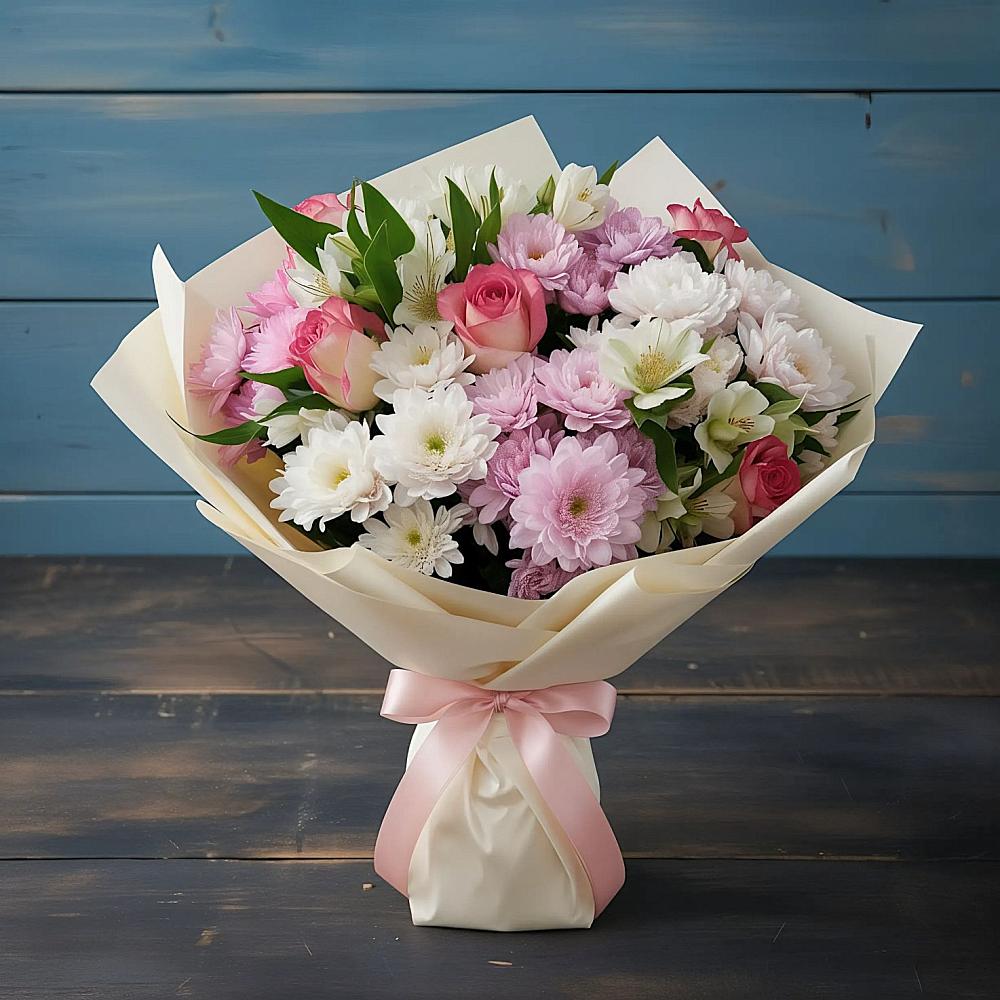 Букет цветов из: Хризантемы, Альстромерии и Розы в Алтухово